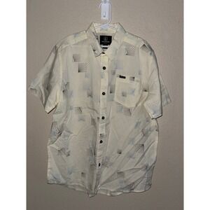 Volcom Boys Large 12-14 Short Sleeve Button Down Shirt Cream Geometric Print